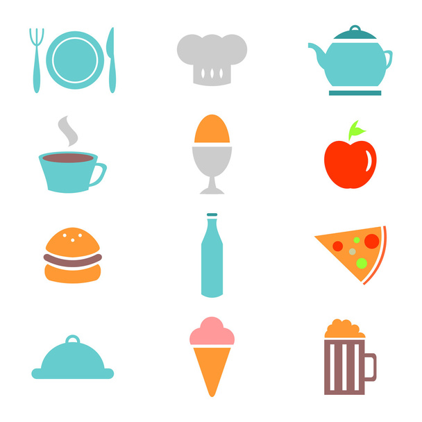Colorful food icons set - Vektor, obrázek