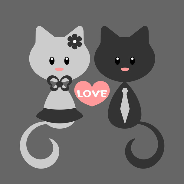Romantic card with kitty girl and kitty boy - Vektör, Görsel