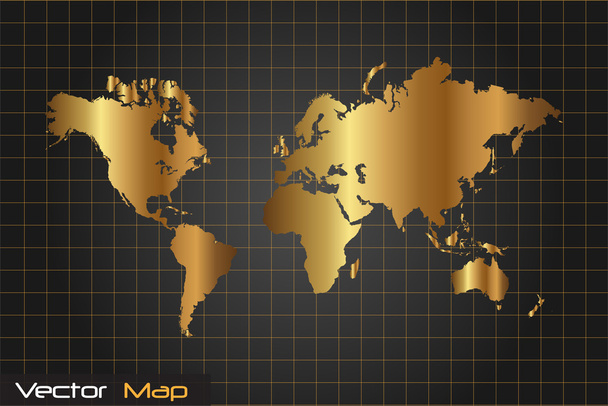 goud en zwart wereld kaart vectorillustratie - Vector, afbeelding