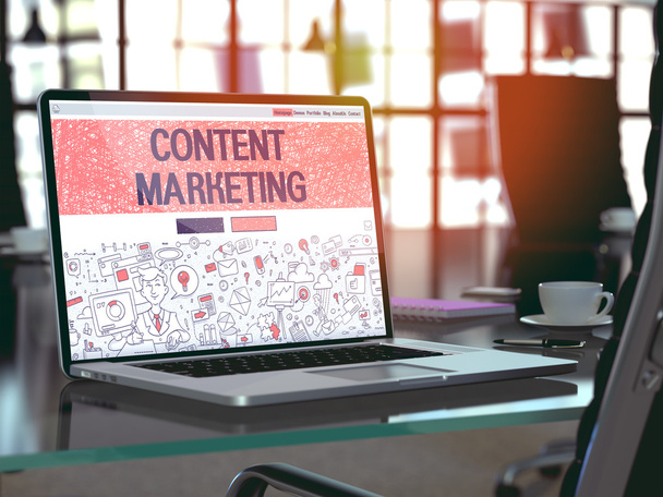 Content Marketing Concept on Laptop Screen. 3D Illustration. - Photo, Image