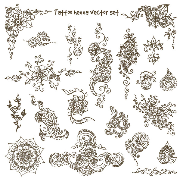 tattoo henna element set - Vector, Image