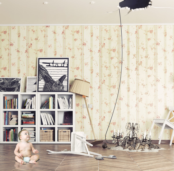 broken ceiling in the room  - Photo, Image