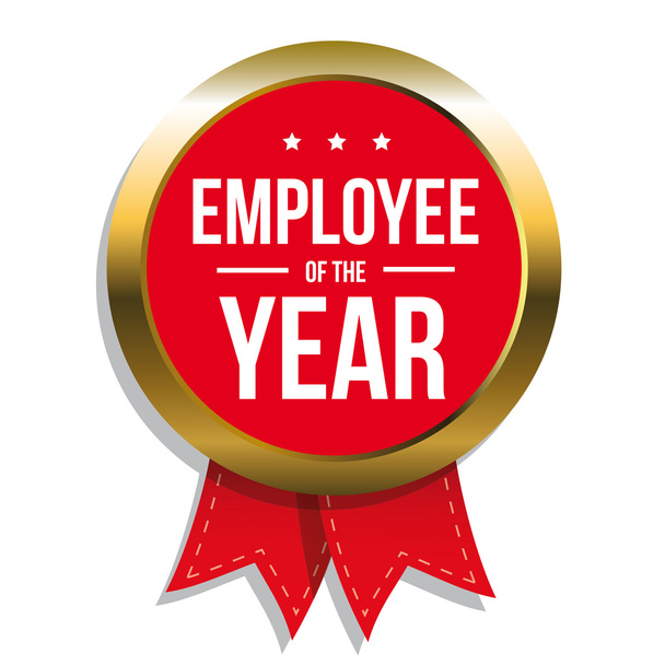 Employee of the year label or stamp with red ribbon - Vector, Image