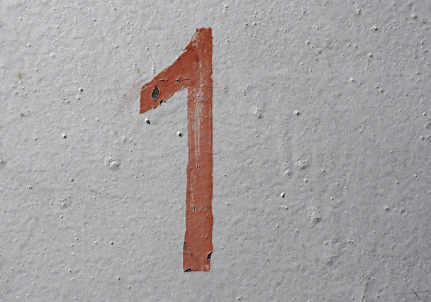 1 - old brown handwritten number over grunge silver background - Foto, Imagem