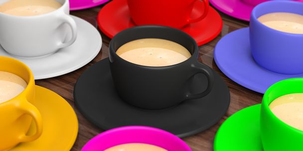 3d la representación de tazas de colores con café
 - Foto, Imagen