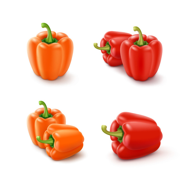 Set of Colored Orange and Red Bulgarian Peppers - Vector, Image