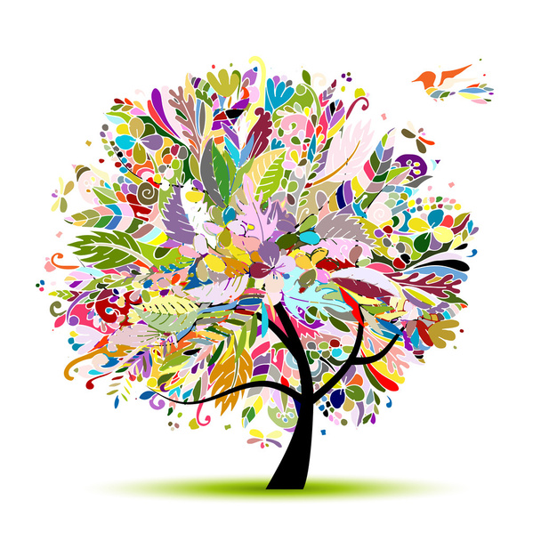 Tropical floral tree for your design - Vetor, Imagem