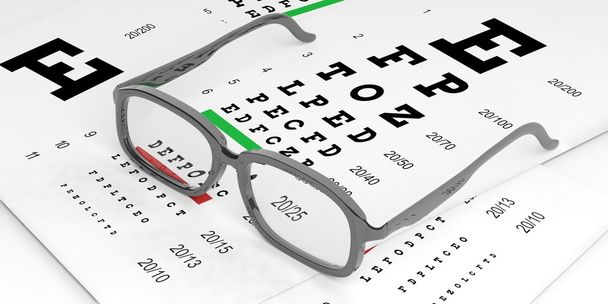 3d rendering pair of glasses and eyesight test - Photo, Image