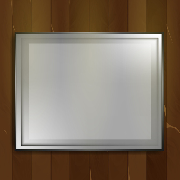 Bianco Big Frame sulla parete, sfondo in legno marrone
 - Vettoriali, immagini