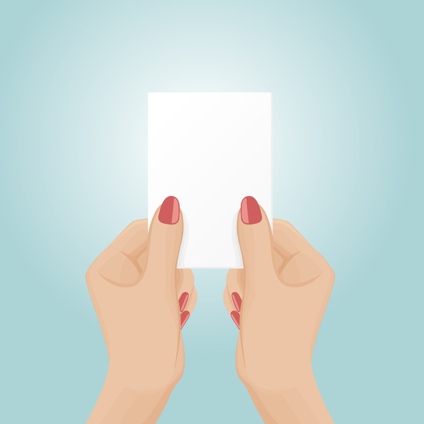 Woman hold out a business card  - Vector, Image