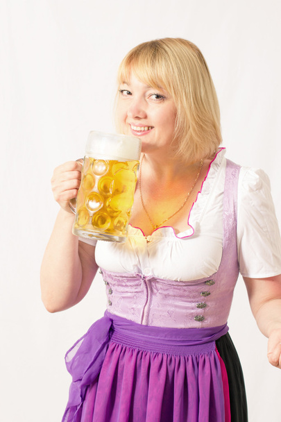 ビール ジョッキ、幸せと美しい女性 - 写真・画像