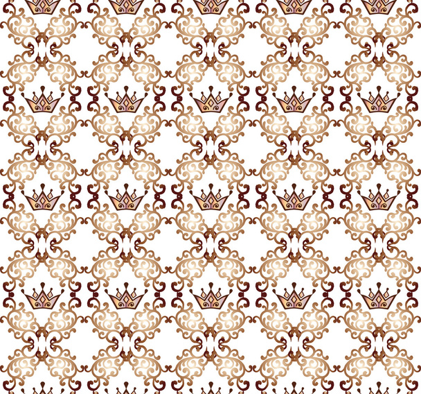 Vintage seamless pattern with gold crowns. Decorative ornament backdrop for fabric, textile, wrapping paper. - Vector, imagen