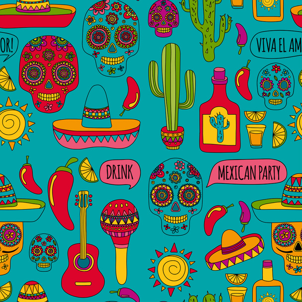 Διάνυσμα doodle εικονίδια Μεξικού κόμμα Γεια σας πώς είστε τροφίμων ποτών - Διάνυσμα, εικόνα