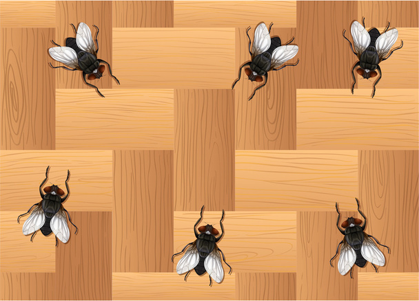 Wiele muchy na drewnianej podłodze - Wektor, obraz