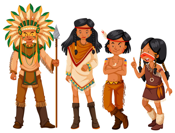 ネイティブ ・ アメリカン ・ インディアンの衣装のグループ - ベクター画像