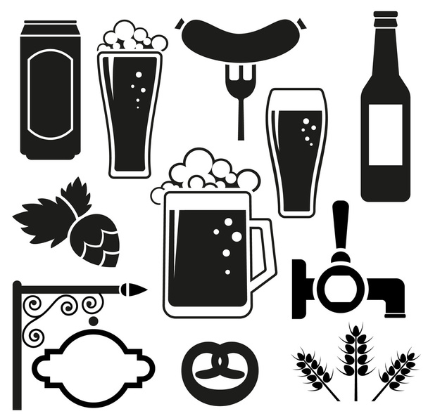Набір піктограм пива (майстерня листя, скло, банку, кухоль, пляшка
) - Вектор, зображення