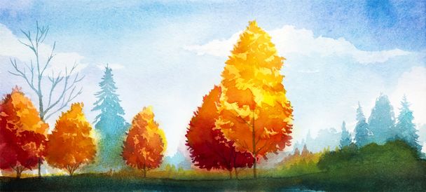 Paysage d'automne. Illustration aquarelle
. - Vecteur, image