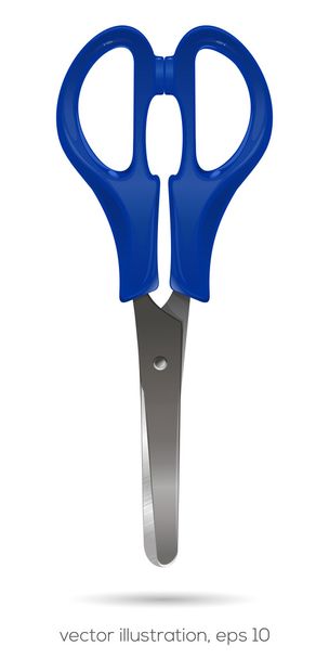 Scissors with plastic blue handles on a white background - Vetor, Imagem