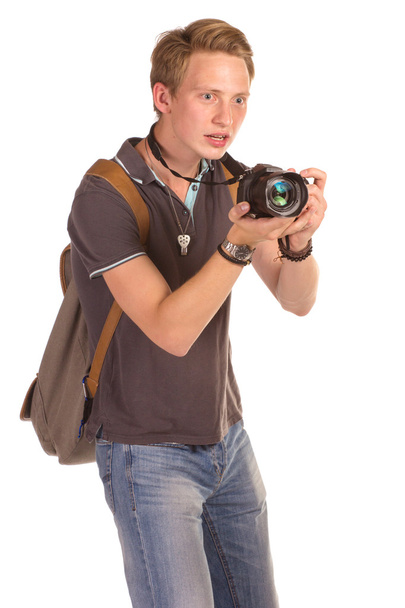Young paparazzi with camera - Foto, Imagen