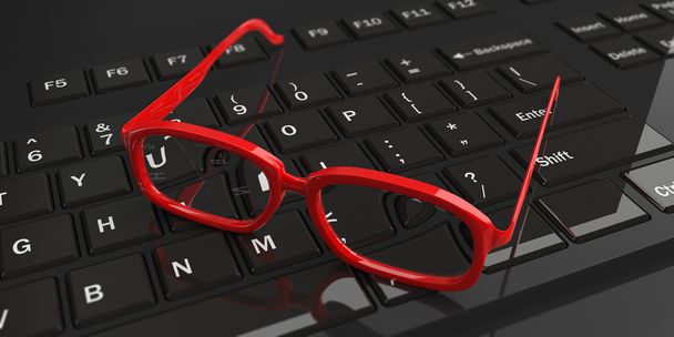 3d rendering pair of eye glasses on a keyboard - Photo, Image