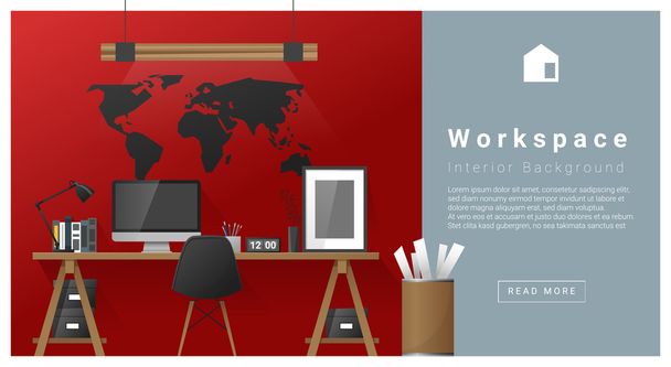 Interior design Modern workspace background , vector, illustration - Vektor, kép