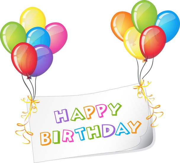 Birthday Card With Balloons and ribbon, Vector Illustration - Vektor, obrázek