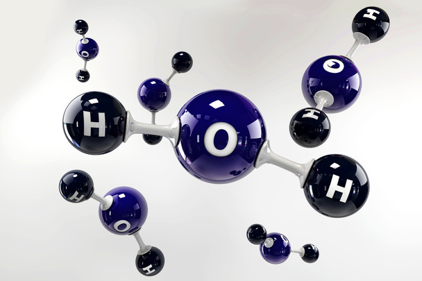 A 3D Illustration blue molecules of water on a grey background - Photo, Image