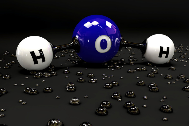 3d obrázek modré molekula vody na černém pozadí - Fotografie, Obrázek
