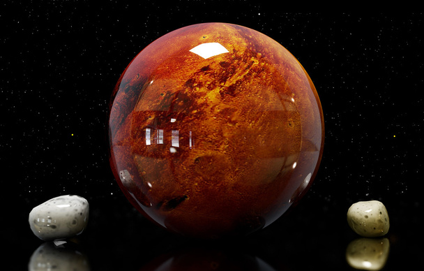 3D obrázek Marsu, měsíce a hvězdy. Prvky tohoto imag - Fotografie, Obrázek