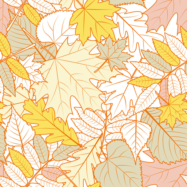 Vector autumn leaves seamless pattern. Yellow fall background with outline hand drawn leaves. Design for fabric, textile print, wrapping paper. - Vektori, kuva