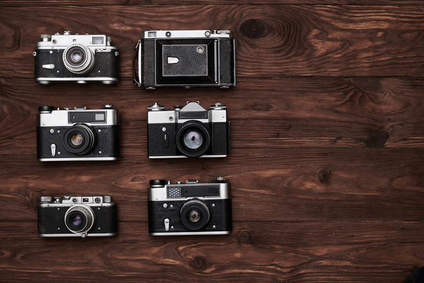 Close-up of the collection of vintage cameras with a copy space - Photo, Image