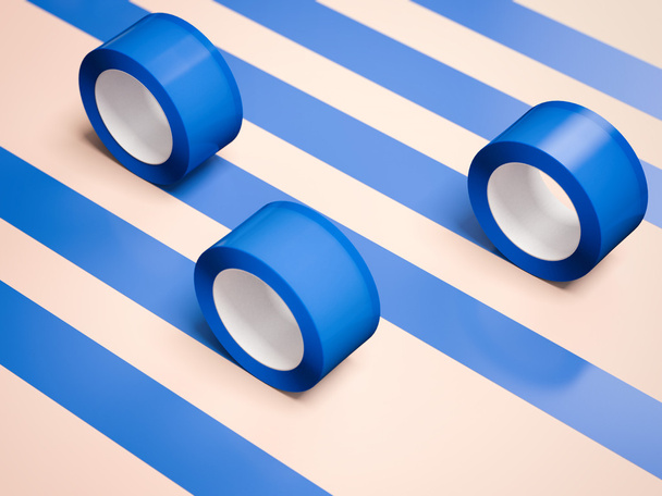 Five blue adhesive tapes. 3d rendering - Photo, Image