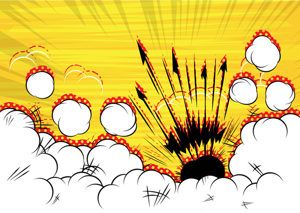 Illustrazione a fumetti di un'esplosione con nuvole bianche
. - Vettoriali, immagini