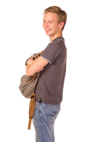Portrait of happy smiling student with backpack isolated on whit - Photo, Image