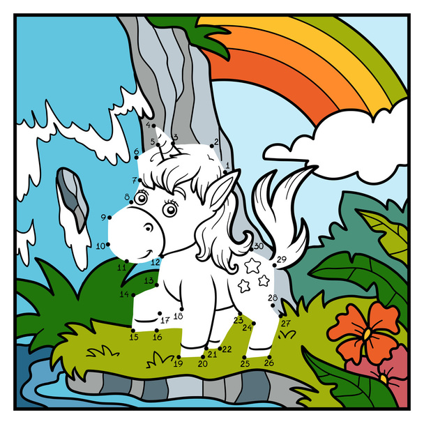 Números juego, unicornio de hadas y arco iris
 - Vector, Imagen