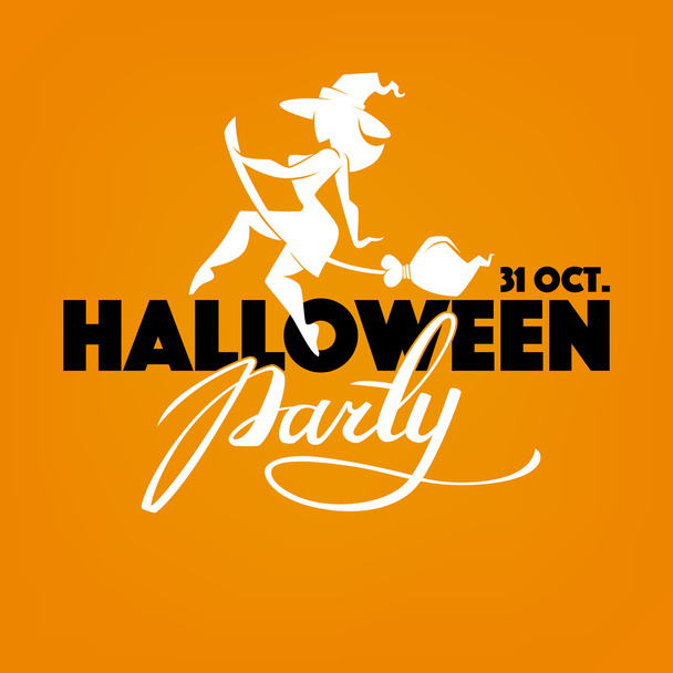 brigt orange halloween party invitation with attractive witch si - Vettoriali, immagini