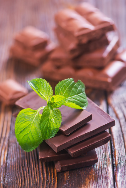 chocolate with mint on table - Photo, Image