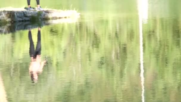Shot of lake scenic in summer. Blurred nature unfocused background. - Footage, Video