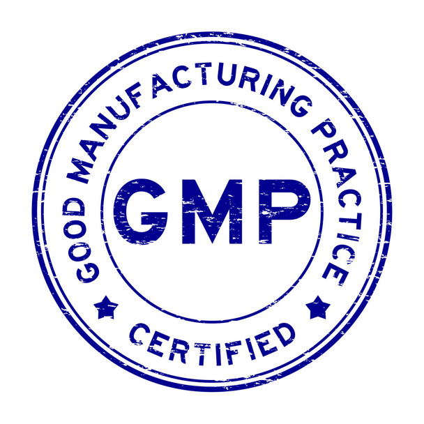 Grunge blue GMP certified rubber stamp - Vector, Image