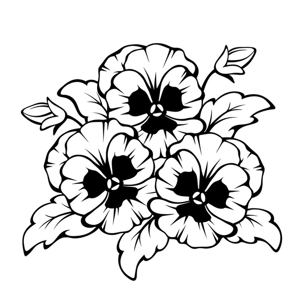 Black contour of pansy flowers. Vector illustration. - Vector, imagen