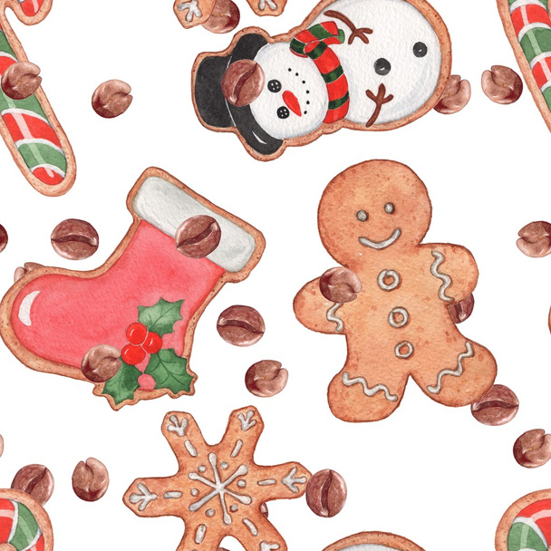 Gingerbread. Seamless pattern with cookies.  - Fotografie, Obrázek