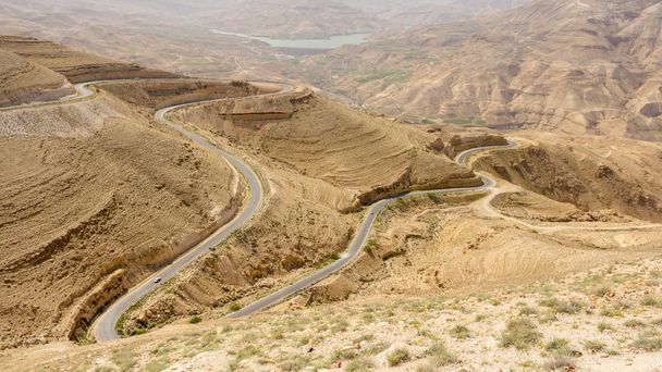 Widok z Mount Nebo w Jordanii, gdzie Mojżesz obejrzeli Ziemi Świętej. - Zdjęcie, obraz