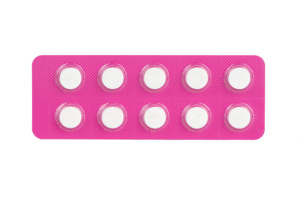 Pink  blister pack on white background - Photo, Image