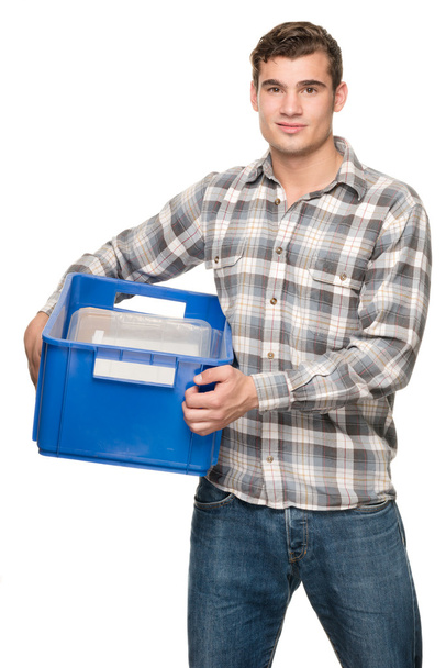 Smiling man with blue box - Foto, immagini