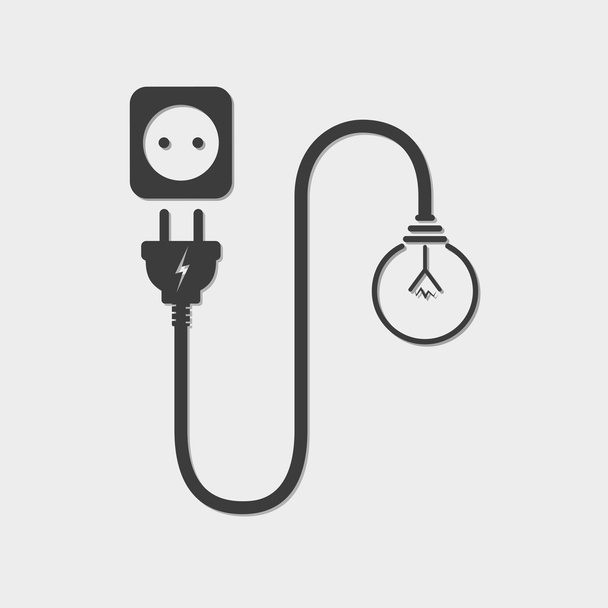 Light bulb, wire plug and socket - vector illustration. - Vector, Image