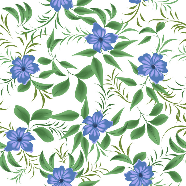 Seamless pattern with blue flowers. - Vector, Imagen