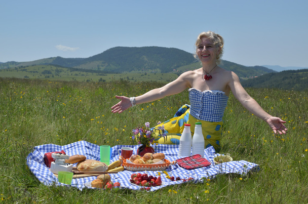 Kadın el piknik Hoşgeldiniz - Fotoğraf, Görsel