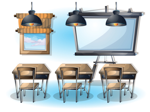 ilustración vector de dibujos animados aula interior con capas separadas
 - Vector, imagen