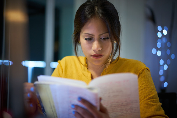 College Girl Student Preparing Exam At Night - Photo, Image