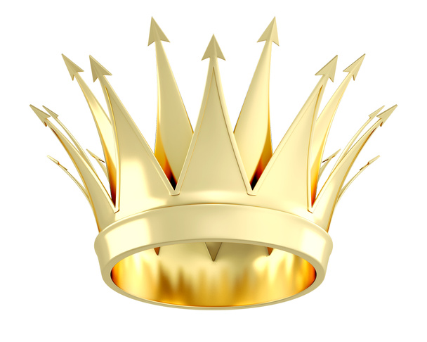 Gouden kroon geïsoleerd op witte achtergrond. 3D illustratie - Foto, afbeelding